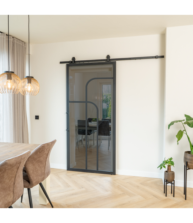 Stalen Schuifdeur - Zwart - 4 Vlaks rond - Mat glas