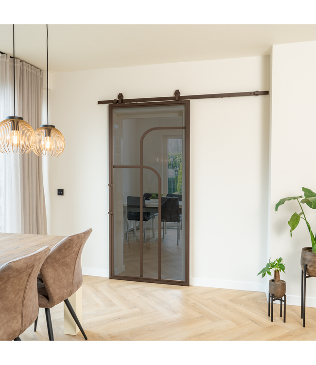Stalen Schuifdeur - Brons - 4 Vlaks rond - Mat glas