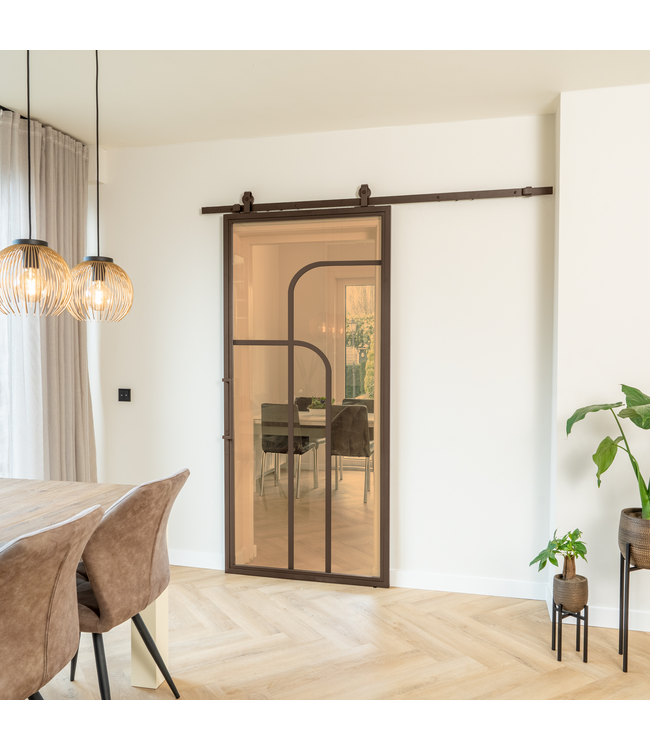 Stalen Schuifdeur - Brons - 4 Vlaks rond - Rook glas