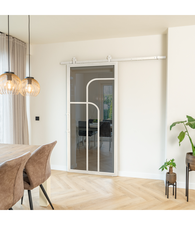 Stalen Schuifdeur - Wit - 4 Vlaks rond - Helder