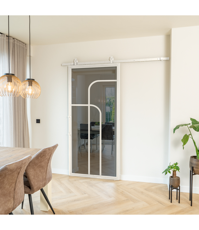 Stalen Schuifdeur - Wit - 4 Vlaks rond - Mat glas