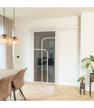 Stalen Schuifdeur - Wit - 4 Vlaks rond - Rook glas