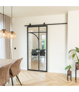 Stalen Schuifdeur - Zwart - 5 Vlaks rond - Helder glas