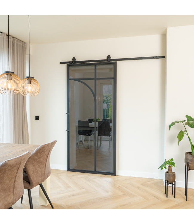 Stalen Schuifdeur - Zwart - 5 Vlaks rond - Helder glas