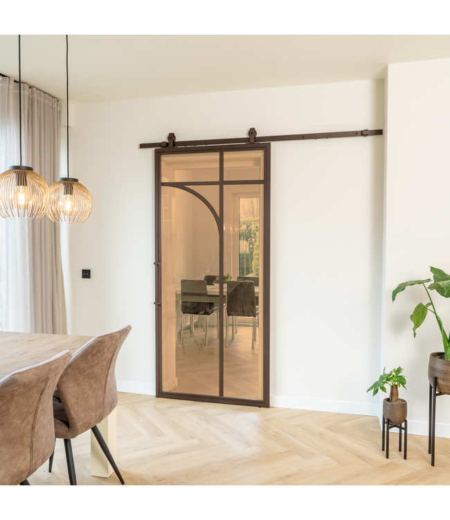 Stalen Schuifdeur - Brons - 5 Vlaks rond - Mat glas
