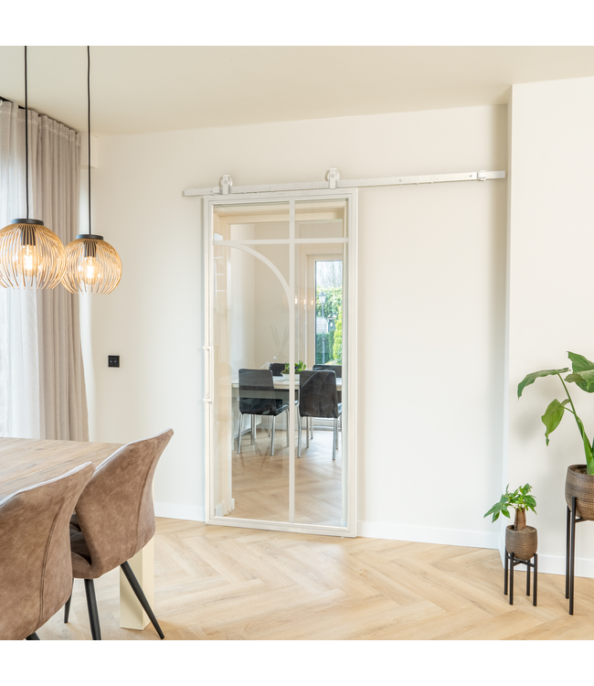 Stalen Schuifdeur - Wit - 5 Vlaks rond - mat glas