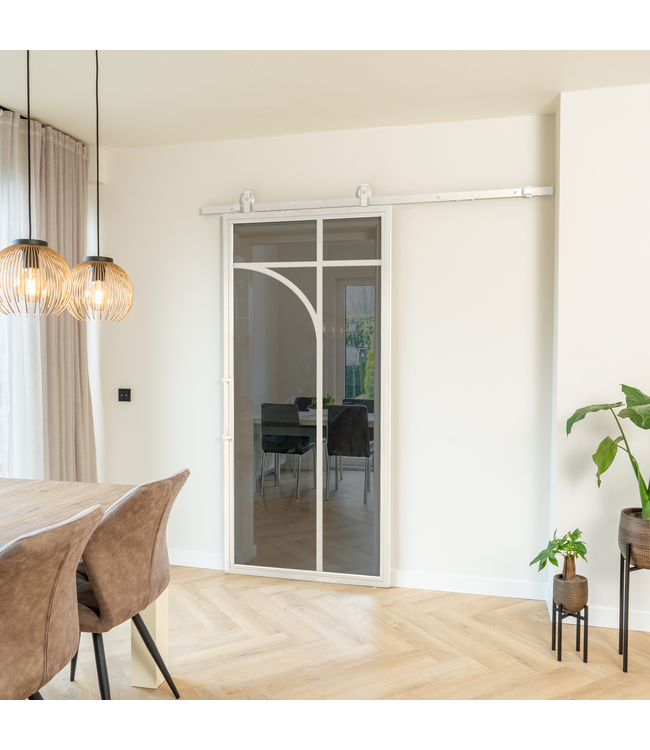 Stalen Schuifdeur - Wit - 5 Vlaks rond - mat glas