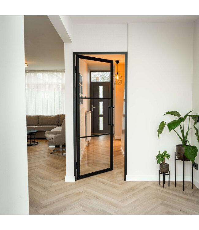 OUTLET: Stalen Binnendeur - Zwart - 3 Vlaks - 211,5 x 76,7 - Helder glas - Luxe design  - Linksdraaiend