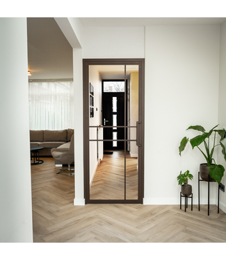 OUTLET: Stalen Binnendeur - Brons - 6 Vlaks - 231,5 x 93 - Helder glas - Luxe design  - Linksdraaiend