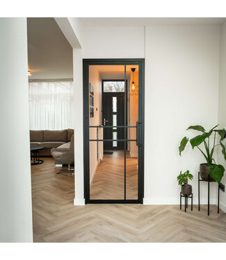 OUTLET: Stalen Binnendeur - Zwart - 6 Vlaks - 223,7 x 88,3 - Helder glas - Luxe design - Linksdraaiend
