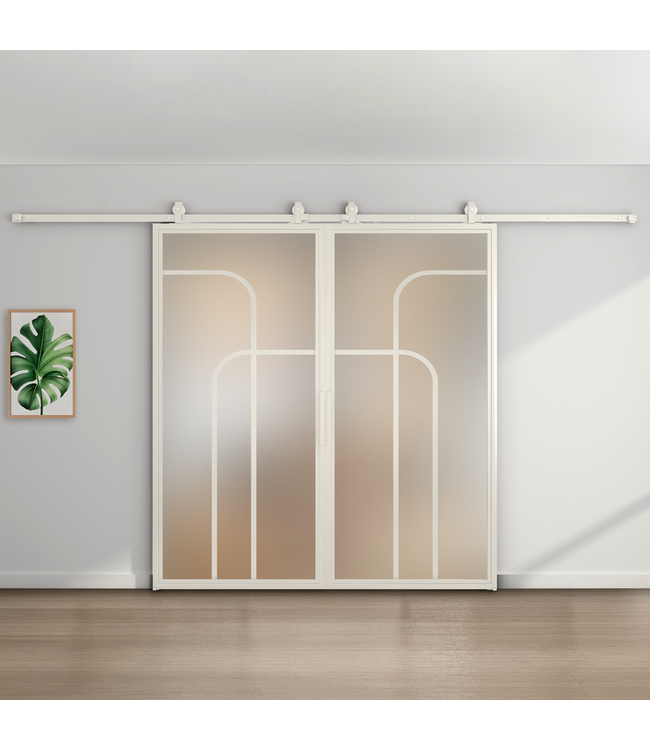 Dubbele stalen schuifdeur - Wit - 4 Vlaks rond - Helder glas