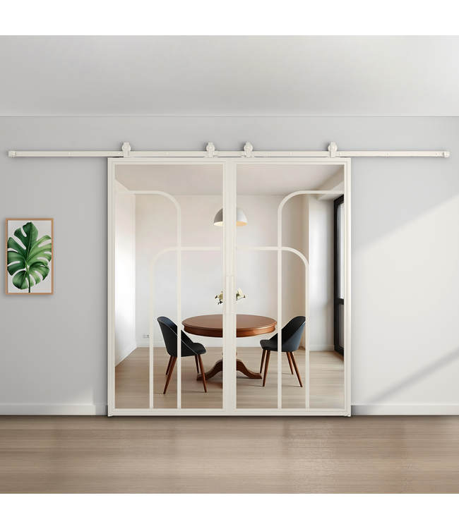 Dubbele stalen schuifdeur - Wit - 4 Vlaks rond - Mat glas