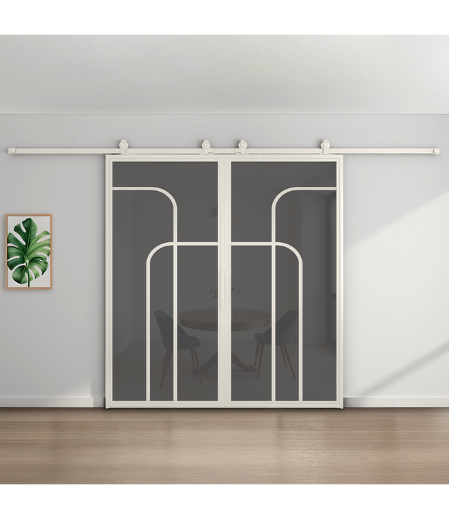Dubbele stalen schuifdeur - Wit - 4 Vlaks rond - Mat glas