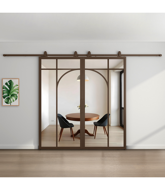 Dubbele stalen schuifdeur - Brons - 5 Vlaks rond - Helder