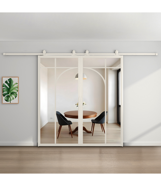 Dubbele stalen schuifdeur - Wit - 5 Vlaks rond - Helder glas