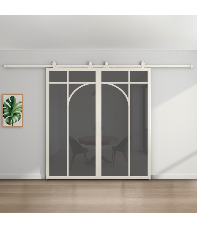 Dubbele stalen schuifdeur - Wit - 5 Vlaks rond - Helder glas