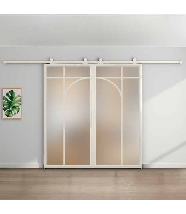 Dubbele stalen schuifdeur - Wit - 5 Vlaks rond - Mat glas