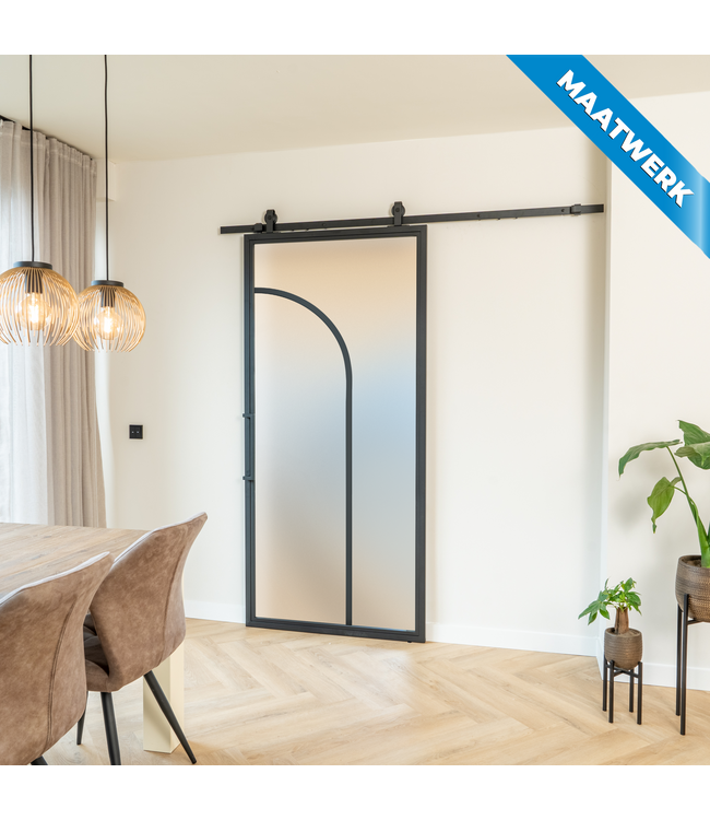 Stalen Schuifdeur - Zwart - 2 Vlaks rond - Maatwerk - Helder glas
