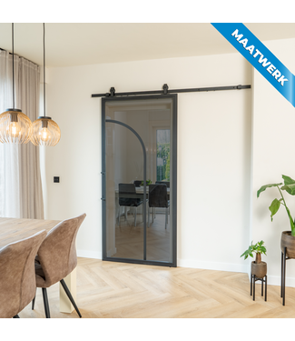 Stalen Schuifdeur - Zwart - 2 Vlaks rond - Maatwerk - Rook glas