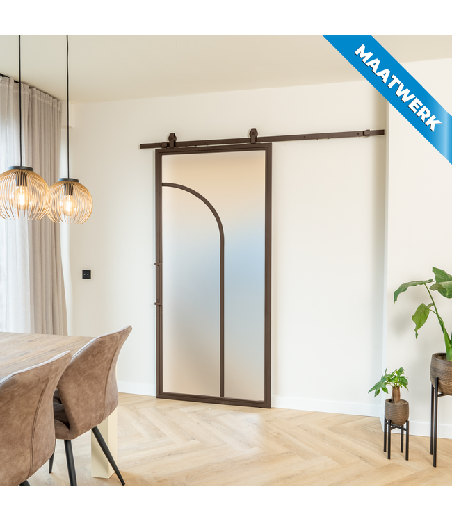 Stalen Schuifdeur - Brons - 2 Vlaks rond - Maatwerk - Helder glas