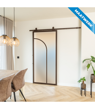 Stalen Schuifdeur - Brons - 2 Vlaks rond - Maatwerk - Mat glas