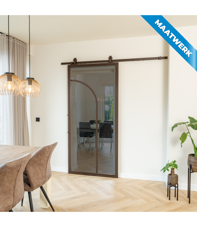 Stalen Schuifdeur - Brons - 2 Vlaks rond - Maatwerk - Mat glas
