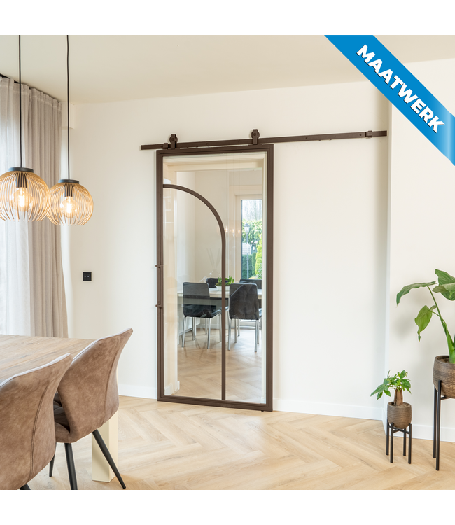 Stalen Schuifdeur - Brons - 2 Vlaks rond - Maatwerk - Rook glas