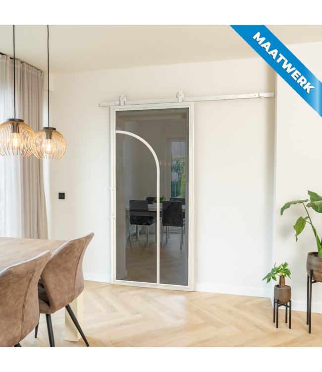 Stalen Schuifdeur - Wit - 2 Vlaks rond - Maatwerk - Mat glas