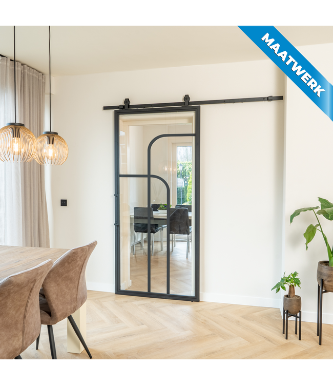 Stalen Schuifdeur - Zwart - 4 Vlaks rond - Maatwerk - Helder glas