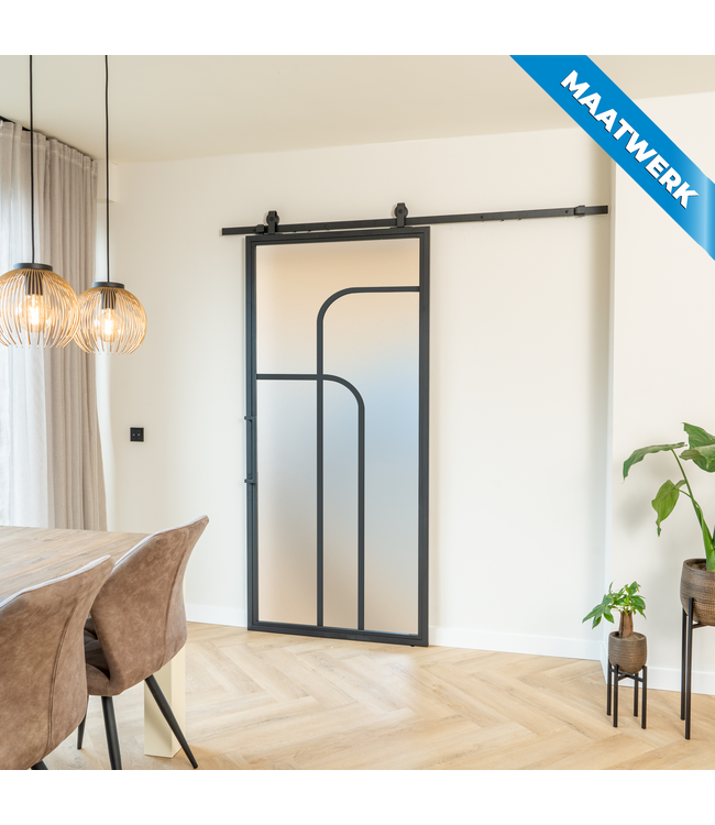 Stalen Schuifdeur - Zwart - 4 Vlaks rond - Maatwerk - Helder glas