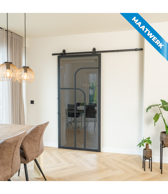 Stalen Schuifdeur - Zwart - 4 Vlaks rond - Maatwerk - Helder glas