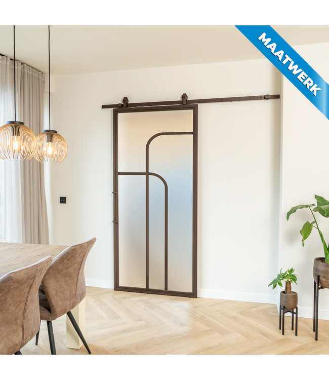 Stalen Schuifdeur - Brons - 4 Vlaks rond - Maatwerk - Helder glas