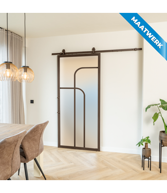 Stalen Schuifdeur - Brons - 4 Vlaks rond - Maatwerk - Mat glas