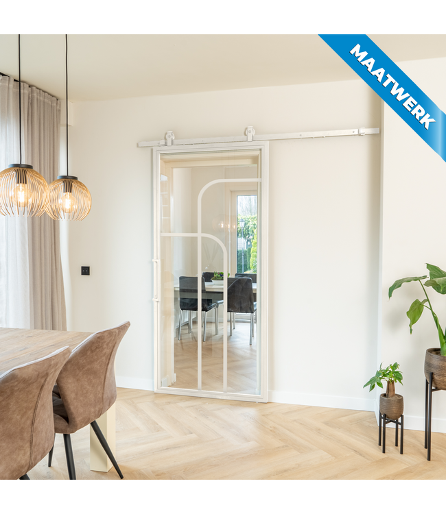 Stalen Schuifdeur - Wit - 4 Vlaks rond - Maatwerk - Mat glas