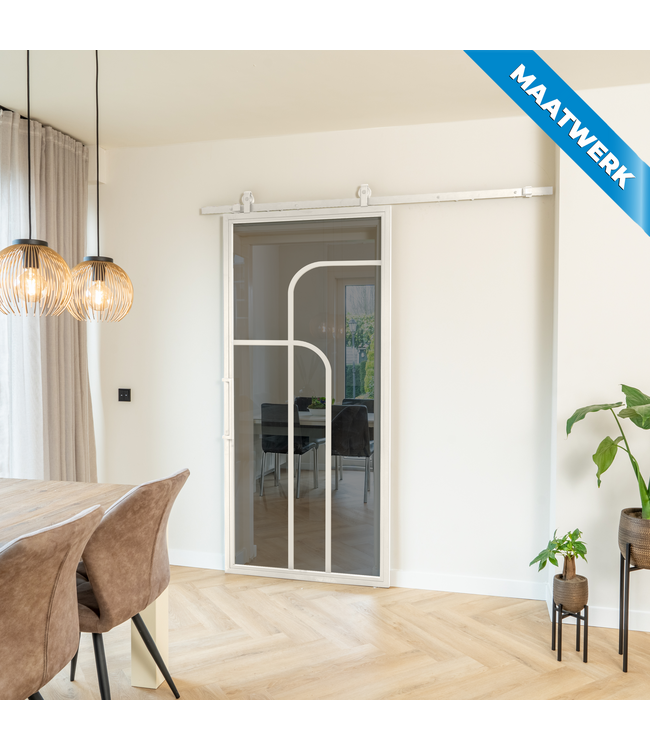 Stalen Schuifdeur - Wit - 4 Vlaks rond - Maatwerk - Mat glas