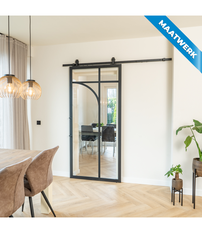 Stalen Schuifdeur - Zwart - 5 Vlaks rond - Maatwerk - Helder glas