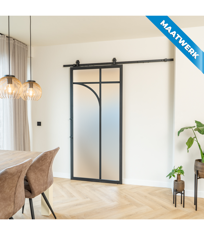 Stalen Schuifdeur - Zwart - 5 Vlaks rond - Maatwerk - Helder glas