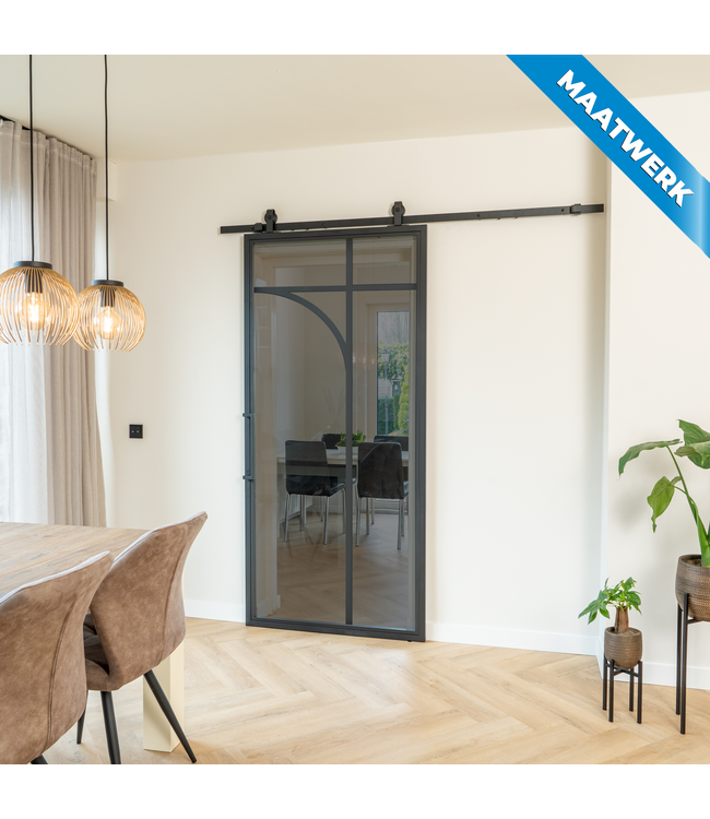 Stalen Schuifdeur - Zwart - 5 Vlaks rond - Maatwerk - Mat glas