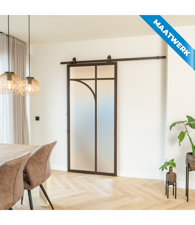 Stalen Schuifdeur - Brons - 5 Vlaks rond - Maatwerk - Helder glas