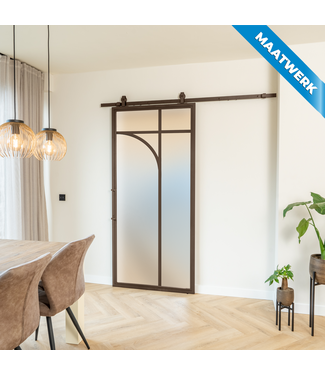 Stalen Schuifdeur - Brons - 5 Vlaks rond - Maatwerk - Mat glas