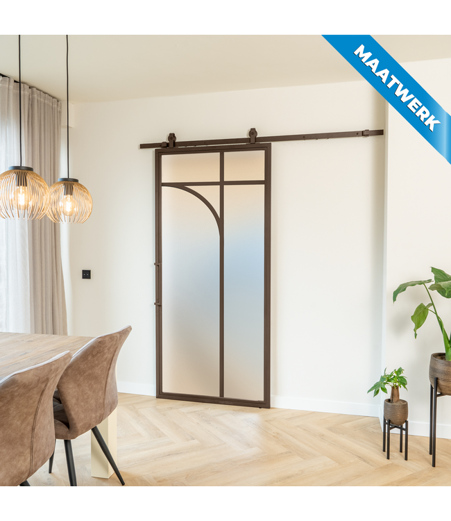 Stalen Schuifdeur - Brons - 5 Vlaks rond - Maatwerk - Mat glas