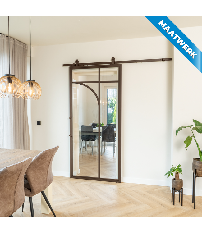 Stalen Schuifdeur - Brons - 5 Vlaks rond - Maatwerk - Rook glas