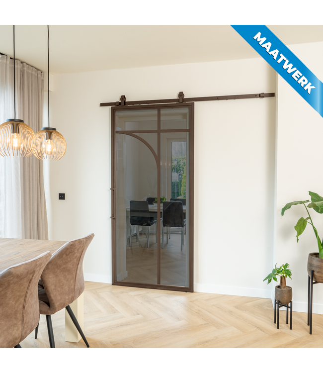 Stalen Schuifdeur - Brons - 5 Vlaks rond - Maatwerk - Rook glas