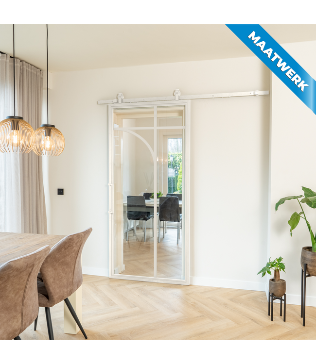 Stalen Schuifdeur - Wit - 5 Vlaks rond - Maatwerk - Mat glas