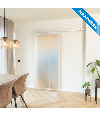 Stalen Schuifdeur - Wit - 5 Vlaks rond - Maatwerk - Mat glas