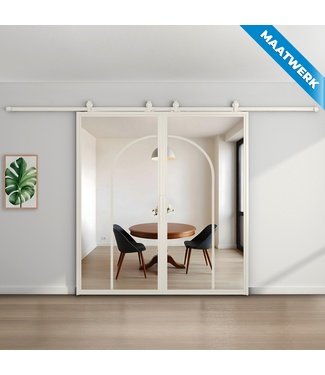 Dubbele stalen Schuifdeuren - Wit - 2 Vlaks rond - Maatwerk - Helder glas