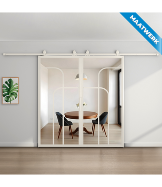 Dubbele stalen Schuifdeuren - Wit - 4 Vlaks rond - Maatwerk - Helder glas