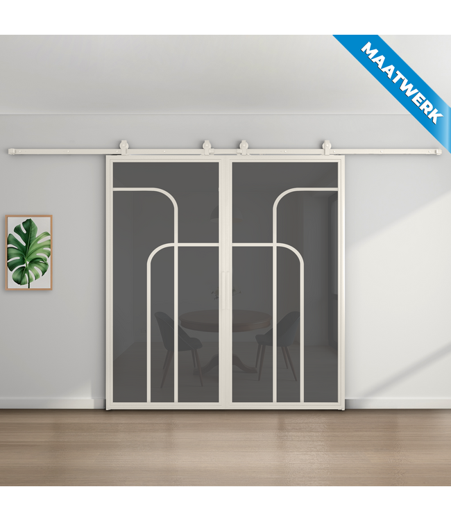Dubbele stalen Schuifdeuren - Wit - 4 Vlaks rond - Maatwerk - Helder glas