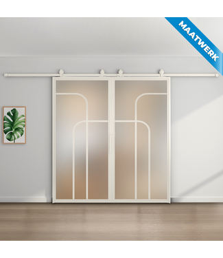 Dubbele stalen Schuifdeuren - Wit - 4 Vlaks rond - Maatwerk - Mat glas