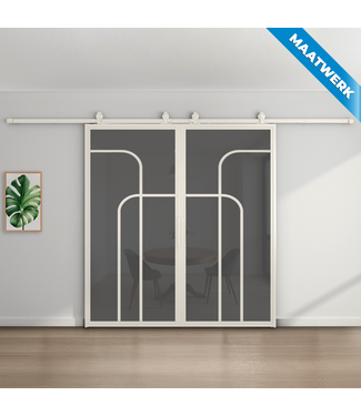 Dubbele stalen Schuifdeuren - Wit - 4 Vlaks rond - Maatwerk - Rook glas